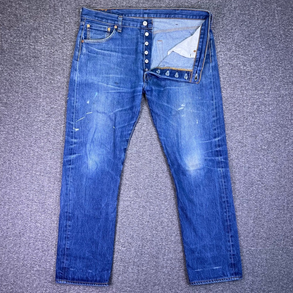 Levis 501 Original Jeans Mens 38x31 Straight Classic Casual Button Fly Grunge‎